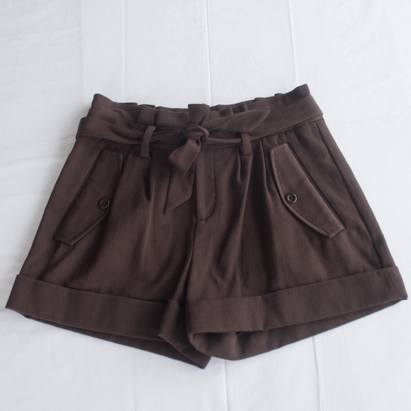 Kate Spade Size 6 Brown Cuffed Paper Bag Shorts - Picture 3 of 6